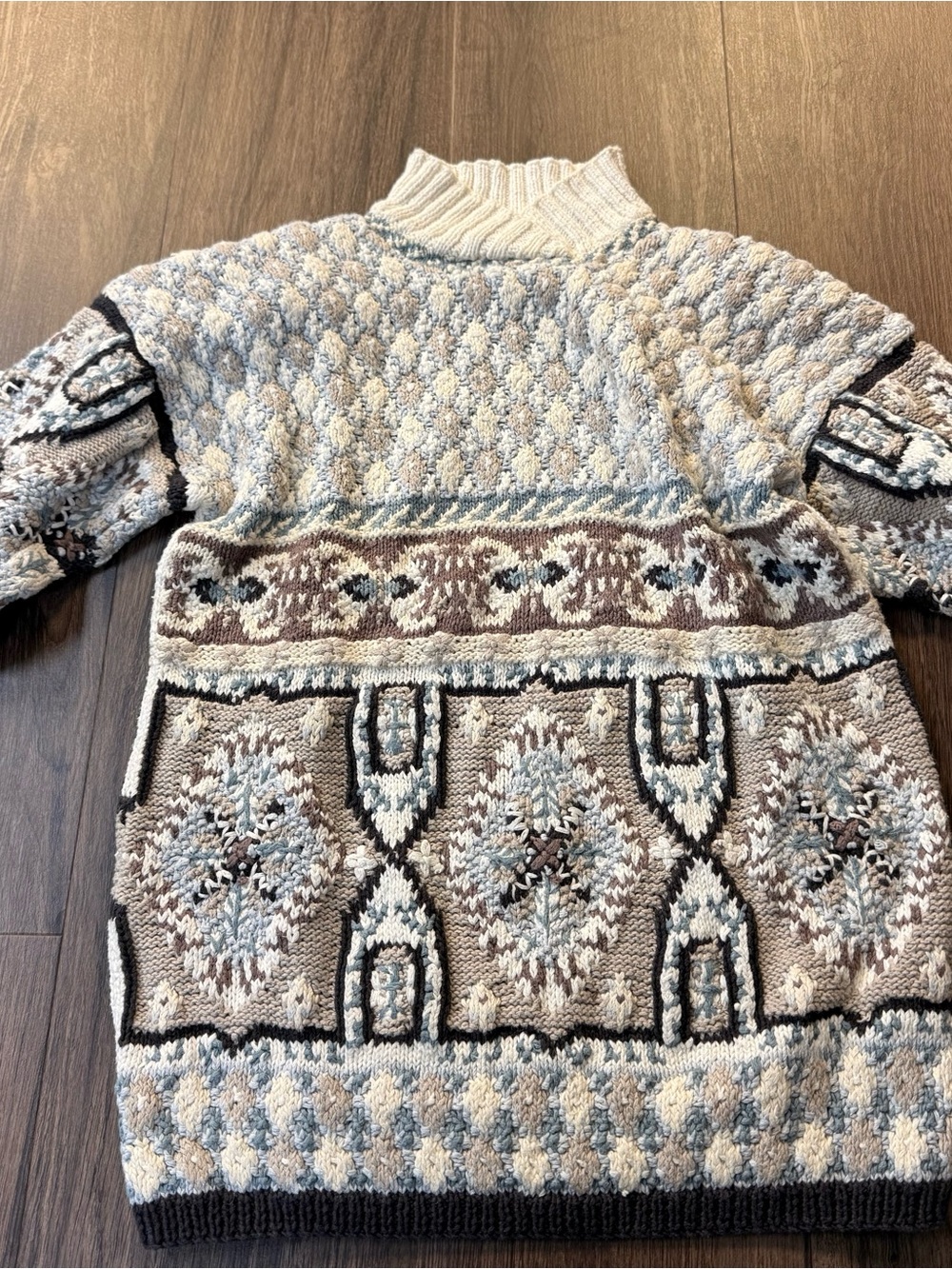 Textured Cowl Neck Sweater in Cream, Light Blue & Taupe